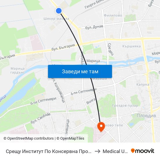 Срещу Институт По Консервна Промишленост / Opposite Institute Of Canning Industry (427) to Medical University of Plovdiv map