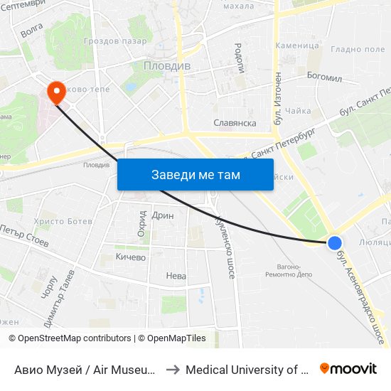 Авио Музей / Air Museum (357) to Medical University of Plovdiv map