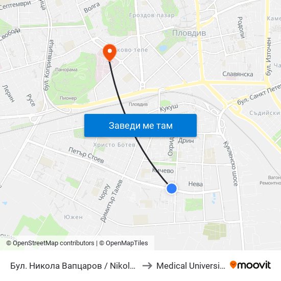 Бул. Никола Вапцаров / Nikola Vaptsarov Blvd. (68) to Medical University of Plovdiv map