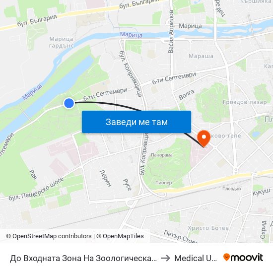 До Входната Зона На Зоологическа Градина / Next To the Entry Zone For Plovdiv Zoo (470) to Medical University of Plovdiv map