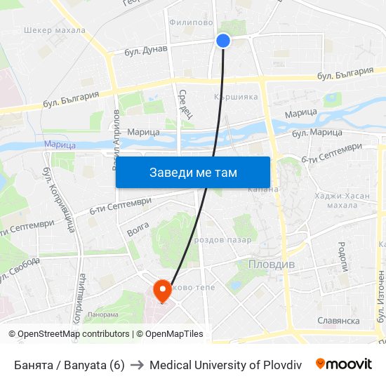 Банята / Banyata (6) to Medical University of Plovdiv map