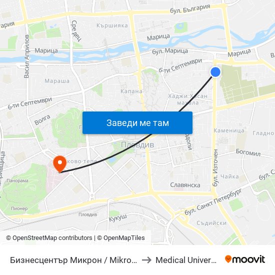Бизнесцентър Микрон / Mikron Business Centre (353) to Medical University of Plovdiv map