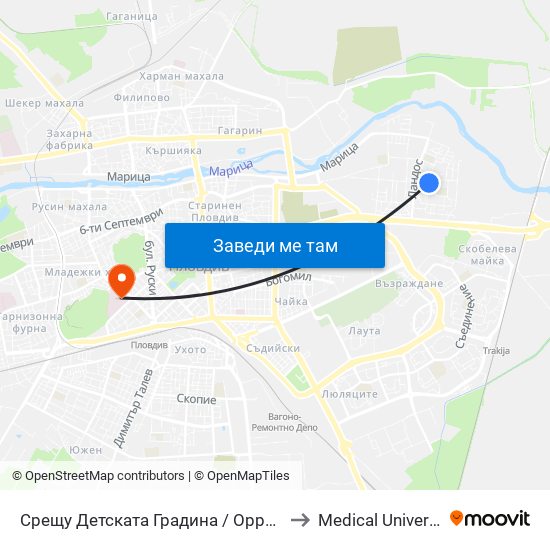 Срещу Детската Градина / Opposite the Kindergarten (130) to Medical University of Plovdiv map