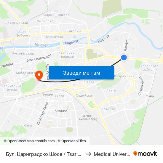 Бул. Цариградско Шосе / Tsarigradsko Shosse Blvd. (132) to Medical University of Plovdiv map