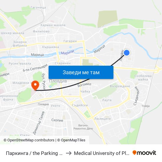 Паркинга / the Parking (159) to Medical University of Plovdiv map