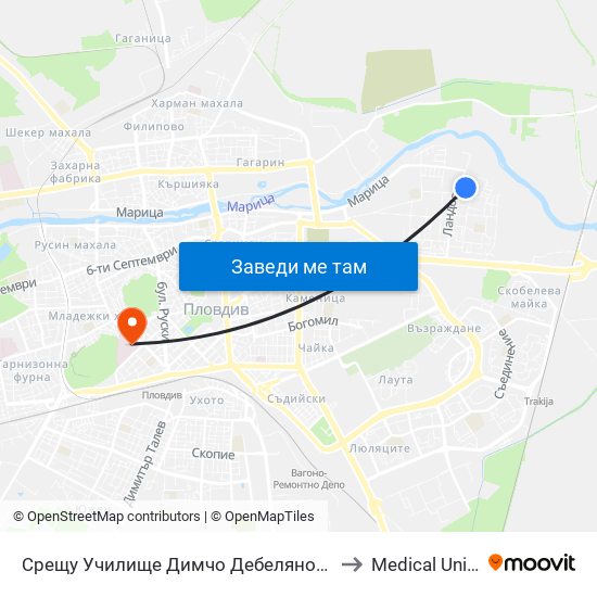 Срещу Училище Димчо Дебелянов / Opposite Dimcho Debelyanov School (160) to Medical University of Plovdiv map