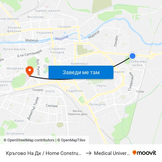 Кръгово На Дк / Home Construction Plant Roundabout (349) to Medical University of Plovdiv map