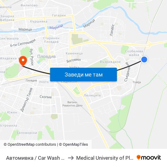 Автомивка / Car Wash (311) to Medical University of Plovdiv map