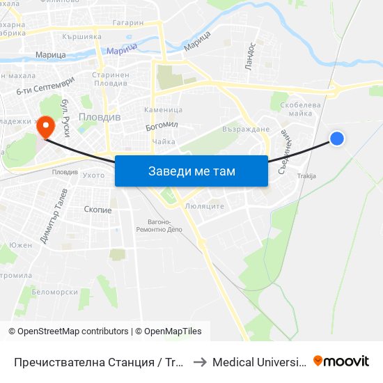 Пречиствателна Станция / Treatment Plant (1021) to Medical University of Plovdiv map