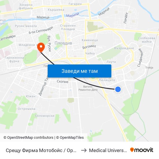 Срещу Фирма Мотобойс / Opposite Motoboys (341) to Medical University of Plovdiv map