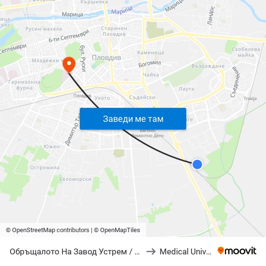 Обръщалото На Завод Устрем / Turn Spot Of Ustrem Factory (1012) to Medical University of Plovdiv map