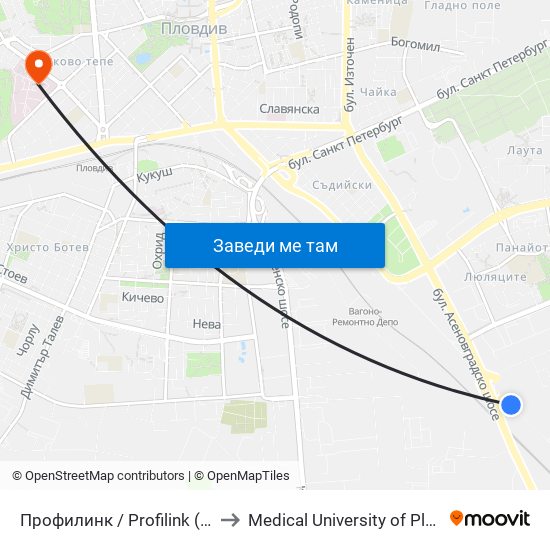 Профилинк / Profilink (418) to Medical University of Plovdiv map