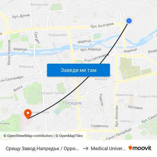 Срещу Завод Напредък / Opposite Napredak Factory (183) to Medical University of Plovdiv map