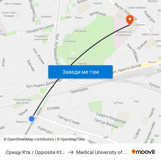Срещу Ктв / Opposite Ktv (344) to Medical University of Plovdiv map
