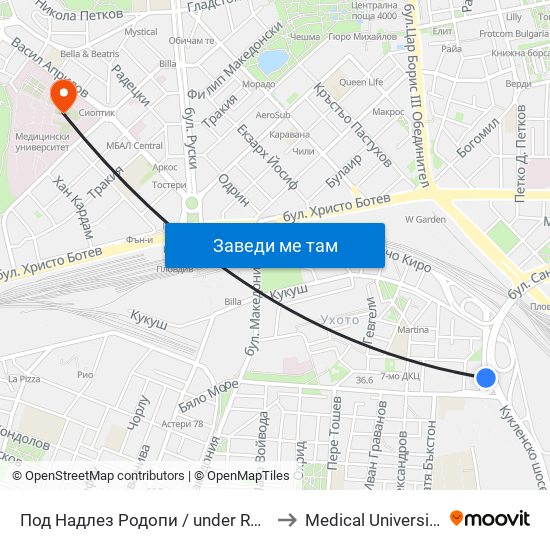Под Надлез Родопи / under Rodopi Overpass (382) to Medical University of Plovdiv map