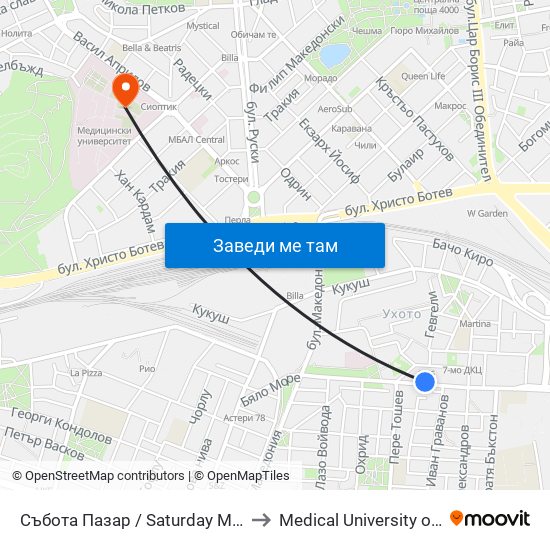 Събота Пазар / Saturday Market (377) to Medical University of Plovdiv map