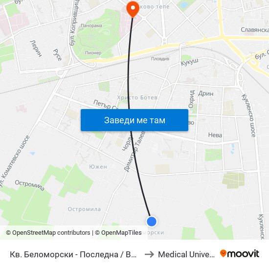 Кв. Беломорски - Последна / Belomorski Qr - Last Stop (1014) to Medical University of Plovdiv map
