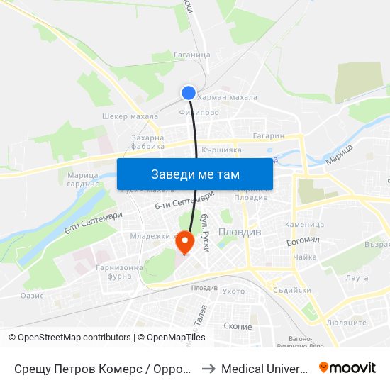 Срещу Петров Комерс / Opposite Petrov Komers (455) to Medical University of Plovdiv map