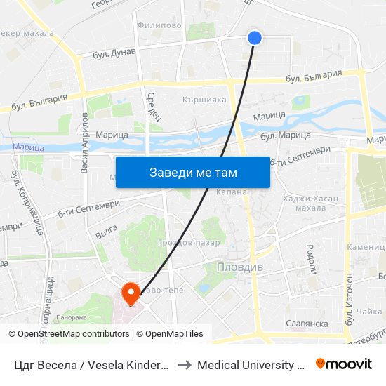 Цдг Весела / Vesela Kindergarten (321) to Medical University of Plovdiv map