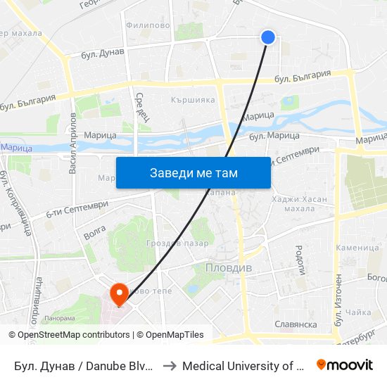 Бул. Дунав / Danube Blvd (322) to Medical University of Plovdiv map