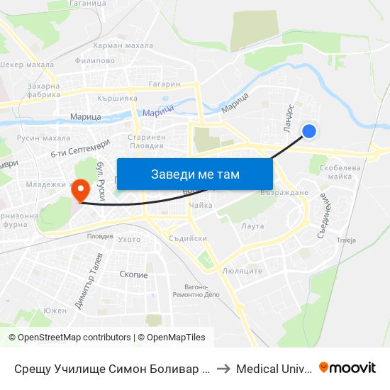 Срещу Училище Симон Боливар / Opposite Simon Bolivar School (399) to Medical University of Plovdiv map