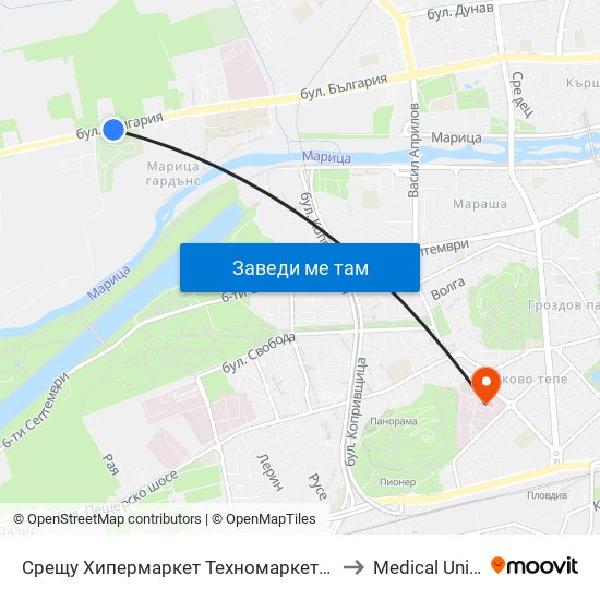 Срещу Хипермаркет Техномаркет / Opposite Technomarket Hypermarket (337) to Medical University of Plovdiv map