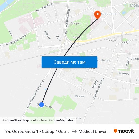 Ул. Остромила 1 - Север / Ostromila St. 1 - North (480) to Medical University of Plovdiv map