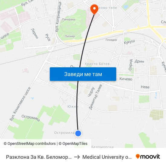 Разклона За Кв. Беломорски (195) to Medical University of Plovdiv map