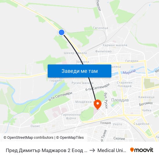 Пред Димитър Маджаров 2 Еоод / In Front Of Dimitar Madjarov 2 Ltd (473) to Medical University of Plovdiv map