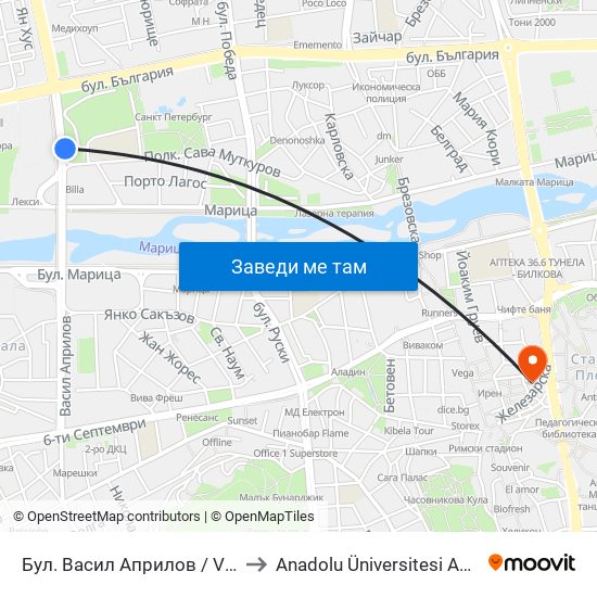 Бул. Васил Априлов / Vasil Aprilov Blvd. (401) to Anadolu Üniversitesi AÖF Bulgaristan bürosu map