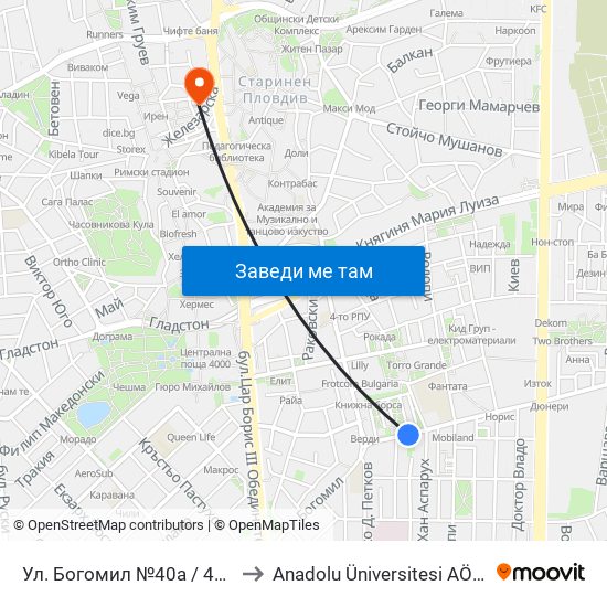 Ул. Богомил №40а / 40a Bogomil St. (231) to Anadolu Üniversitesi AÖF Bulgaristan bürosu map
