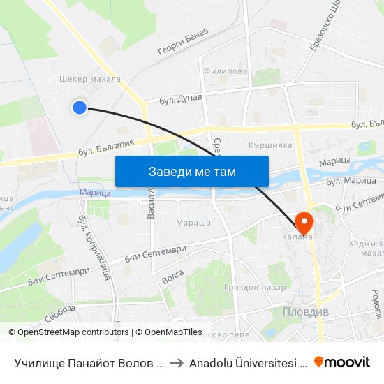 Училище Панайот Волов / Panayot Volov School (270) to Anadolu Üniversitesi AÖF Bulgaristan bürosu map