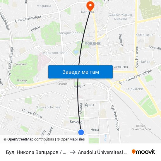 Бул. Никола Вапцаров / Nikola Vaptsarov Blvd. (68) to Anadolu Üniversitesi AÖF Bulgaristan bürosu map