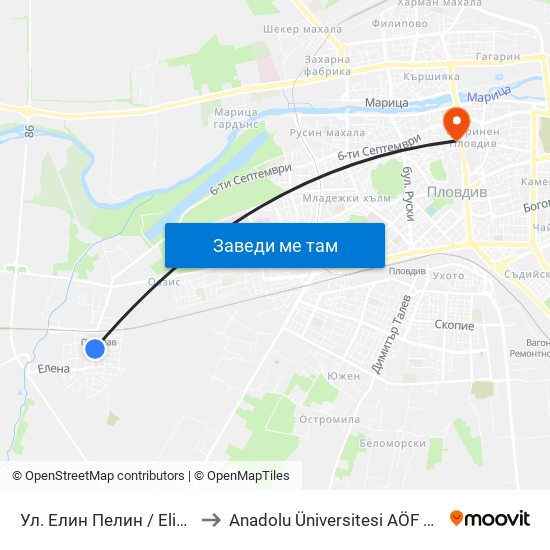 Ул. Елин Пелин / Elin Pelin St. (145) to Anadolu Üniversitesi AÖF Bulgaristan bürosu map