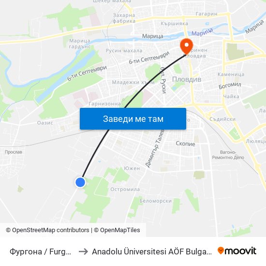 Фургона / Furgona (26) to Anadolu Üniversitesi AÖF Bulgaristan bürosu map
