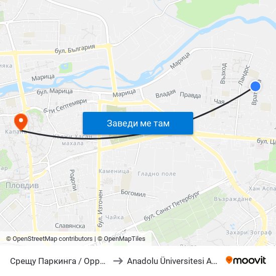 Срещу Паркинга / Opposite the Parking (164) to Anadolu Üniversitesi AÖF Bulgaristan bürosu map