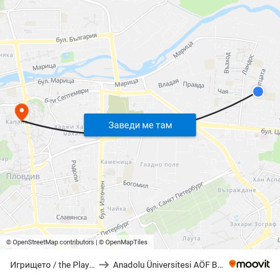 Игрището / the Playground (128) to Anadolu Üniversitesi AÖF Bulgaristan bürosu map