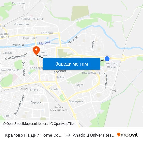 Кръгово На Дк / Home Construction Plant Roundabout (349) to Anadolu Üniversitesi AÖF Bulgaristan bürosu map