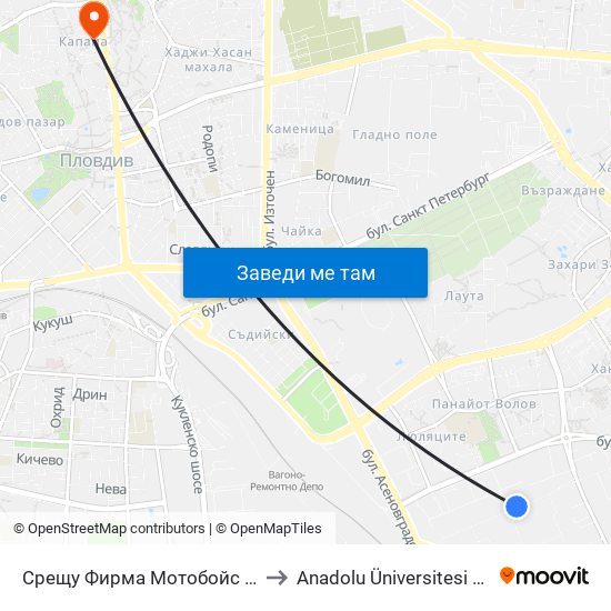 Срещу Фирма Мотобойс / Opposite Motoboys (341) to Anadolu Üniversitesi AÖF Bulgaristan bürosu map