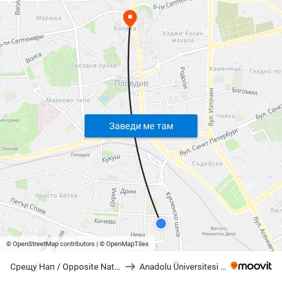 Срещу Нап / Opposite National Revenue Company (289) to Anadolu Üniversitesi AÖF Bulgaristan bürosu map