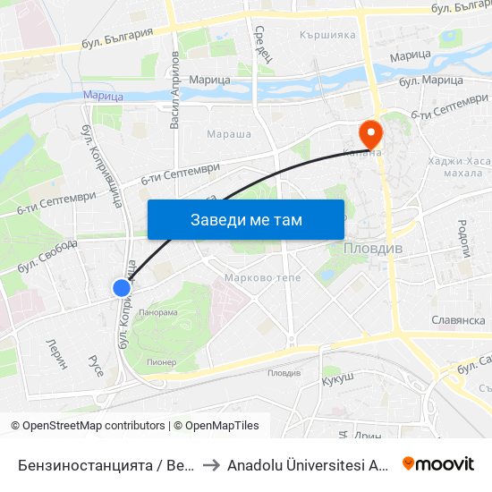 Бензиностанцията / Benzinostantsiyata (388) to Anadolu Üniversitesi AÖF Bulgaristan bürosu map