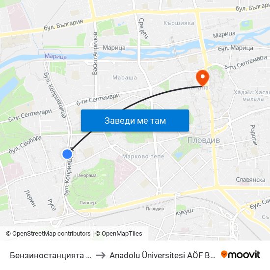 Бензиностанцията - Изток (439) to Anadolu Üniversitesi AÖF Bulgaristan bürosu map