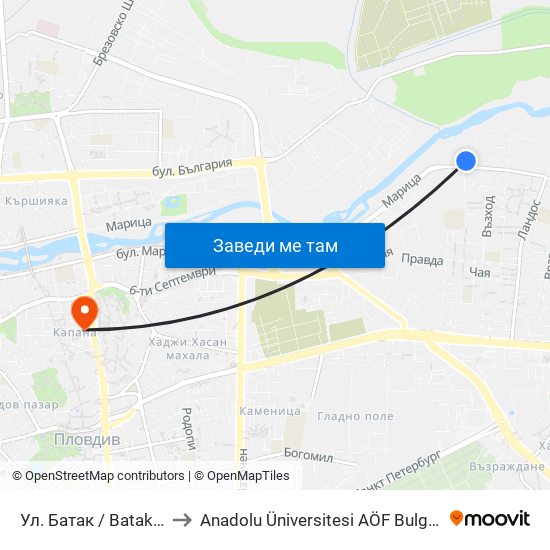 Ул. Батак / Batak St. (408) to Anadolu Üniversitesi AÖF Bulgaristan bürosu map