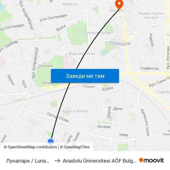 Лунапарк / Lunapark (319) to Anadolu Üniversitesi AÖF Bulgaristan bürosu map
