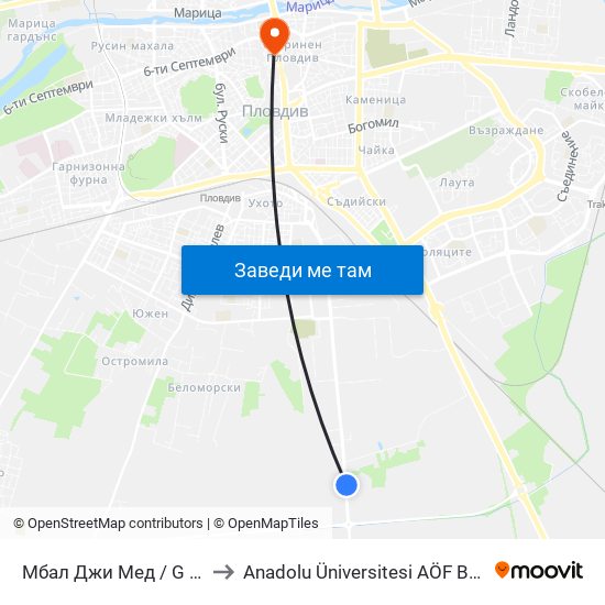Мбал Джи Мед / G Med Hospital to Anadolu Üniversitesi AÖF Bulgaristan bürosu map