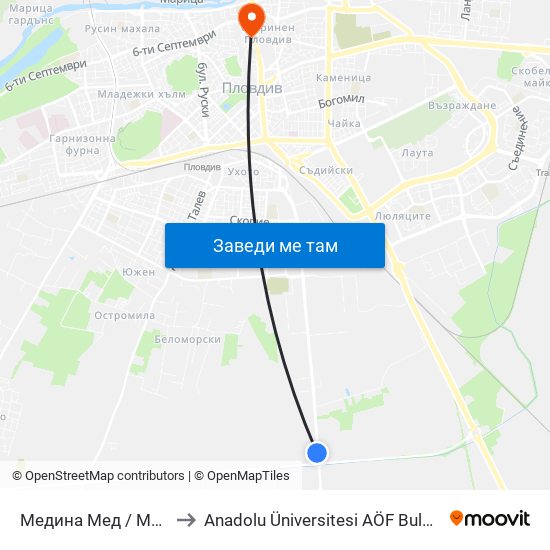 Медина Мед / Medina Med to Anadolu Üniversitesi AÖF Bulgaristan bürosu map