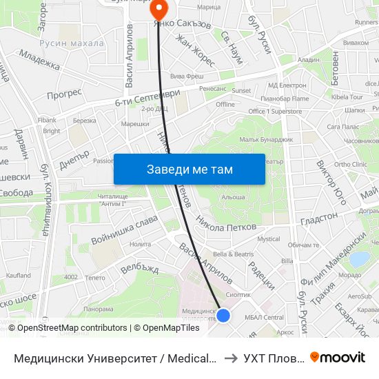 Медицински Университет / Medical University to УХТ Пловдив map