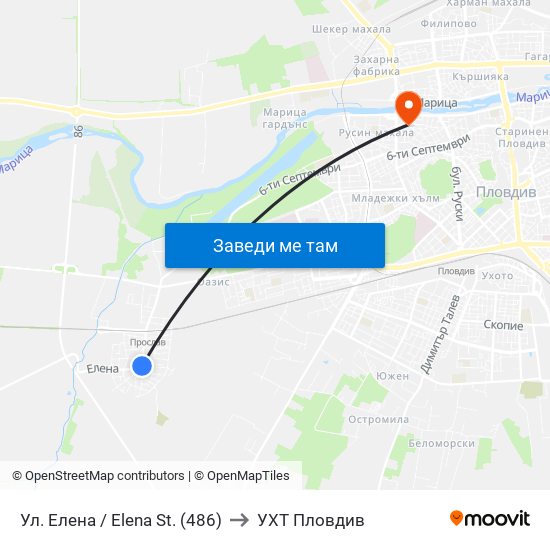 Ул. Елена / Elena St. (486) to УХТ Пловдив map