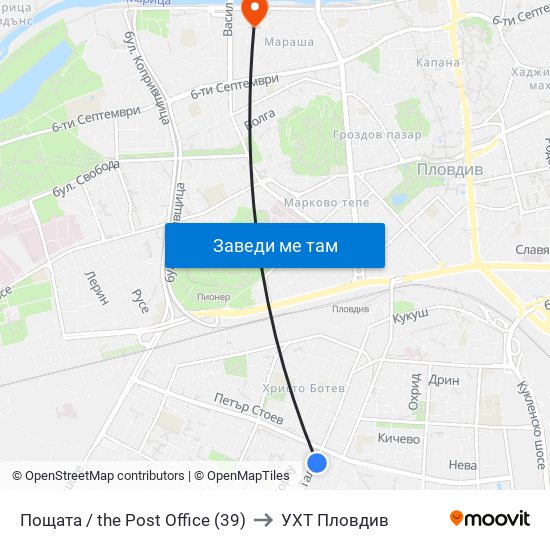 Пощата / the Post Office (39) to УХТ Пловдив map