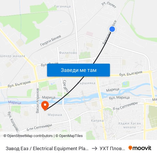 Завод Еаз / Electrical Equipment Plant (226) to УХТ Пловдив map